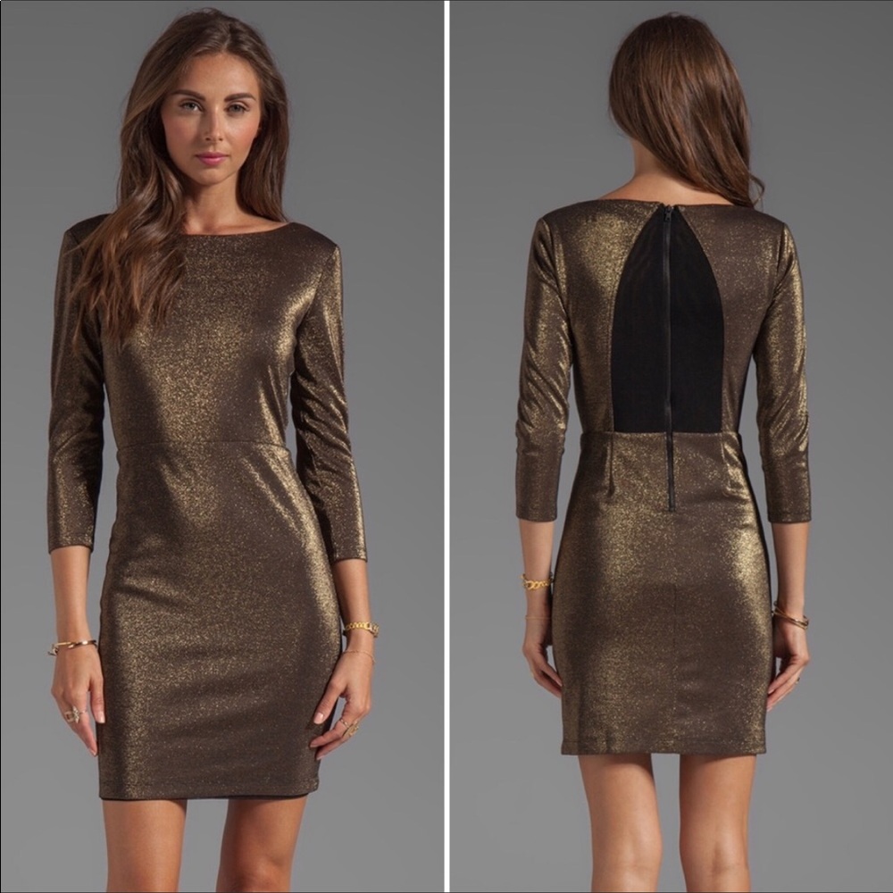 ALICE & OLIVIA Cameo Cutout Metallic Gold Dress